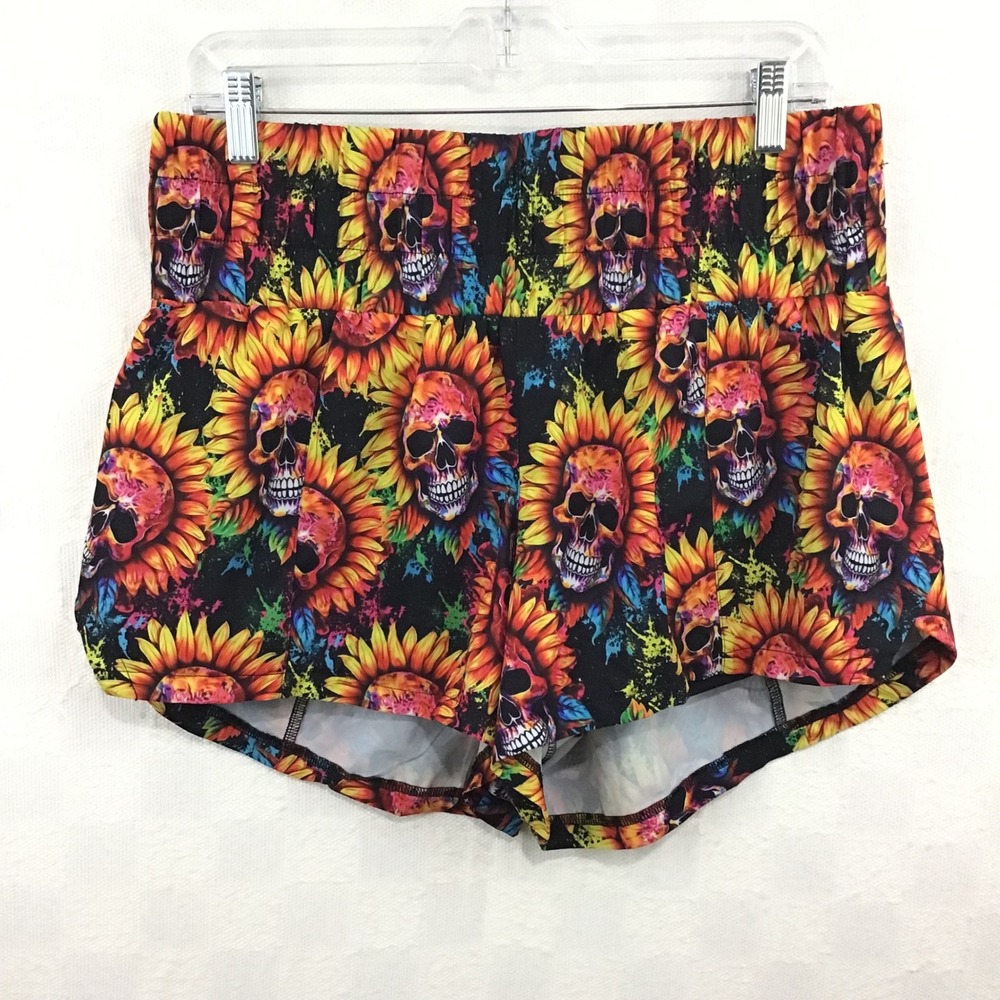 CVG Constantly Varied Gear Sunflower Skull Athletic Shorts Large Multicolor